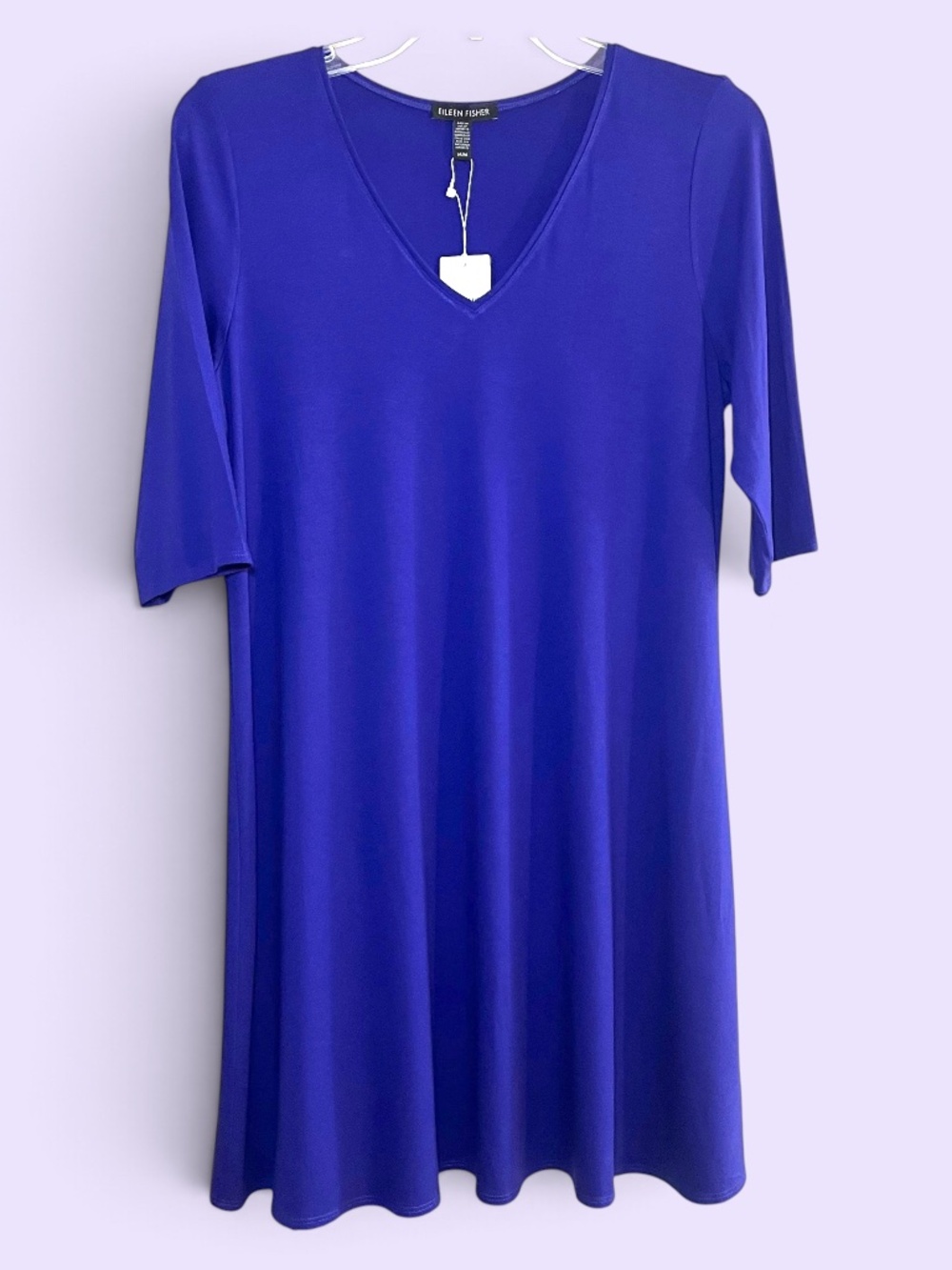 Eileen Fisher Viscose Jersey V Neck Blue Violet Elbow Sleeve Tunic Size M NWT